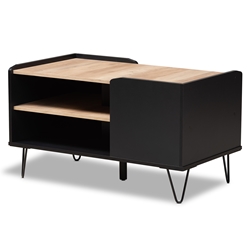 Baxton Studio Lilith Modern and Contemporary Two-Tone Black and Oak Brown Finished Wood and Metal 3-Tier Coffee Table